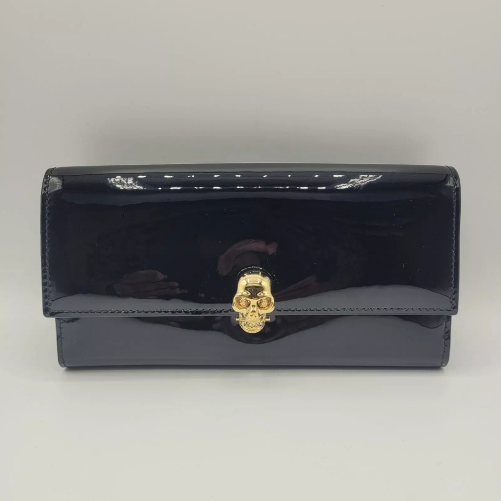 ALEXANDER McQUEEN Black Patent Leather Continental Wallet, NWT